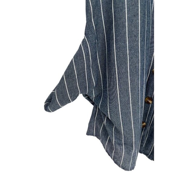 Entro Button Front Sheath Dress Size M Blue White Striped Chambray Roll Tab - Picture 7 of 16